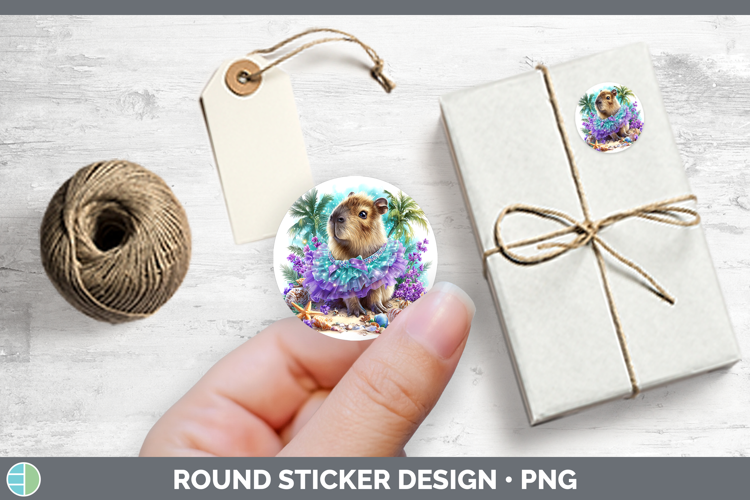 Safari Beach Capybara Stickers | Round Labels Designs