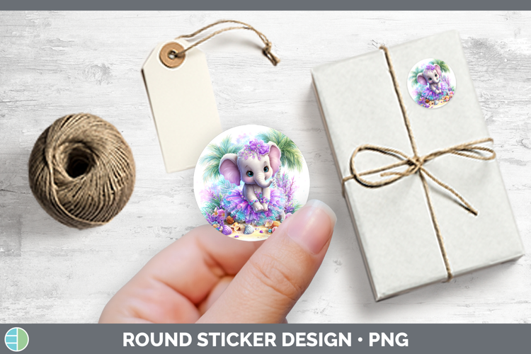 Safari Beach Elephant Stickers | Round Labels Designs