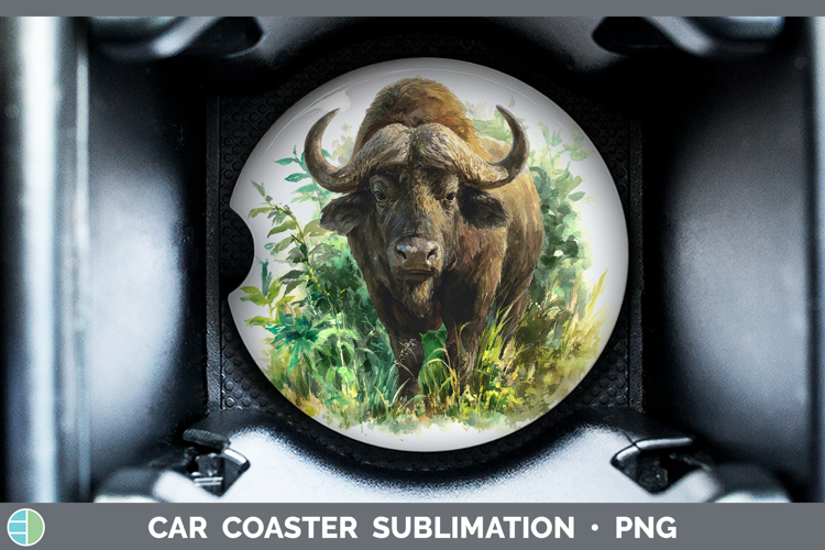 Buffalo Safari Botanicals Car Coaster Sublimation Design