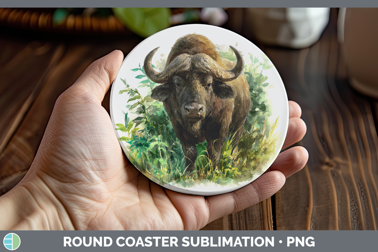 Buffalo Safari Botanicals Round Coaster Sublimation Design