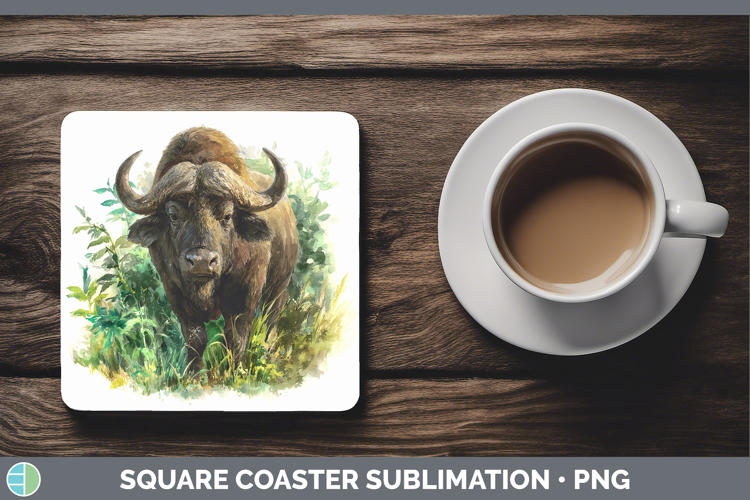 Buffalo Safari Botanicals Square Coaster Sublimation Design