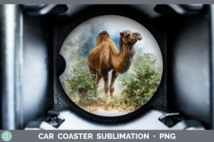 Camel Safari Botanicals Car Coaster Sublimation Design