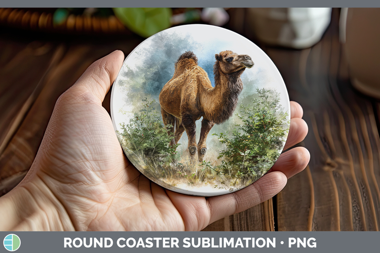 Camel Safari Botanicals Round Coaster Sublimation Design
