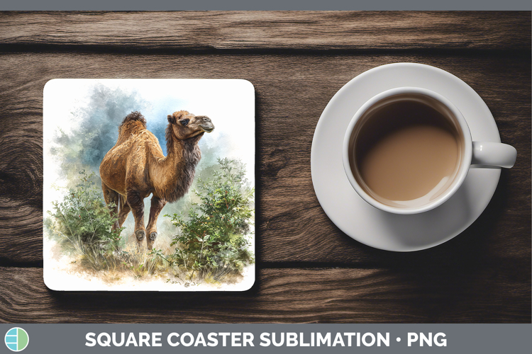 Camel Safari Botanicals Square Coaster Sublimation Design