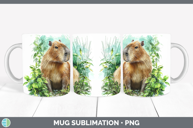 Capybara Safari Botanicals Mug Wrap Sublimation Design
