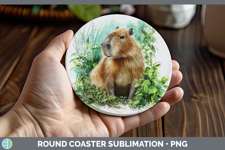 Capybara Safari Botanicals Round Coaster Sublimation Design