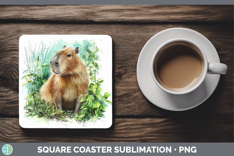 Capybara Safari Botanicals Square Coaster Sublimation Design