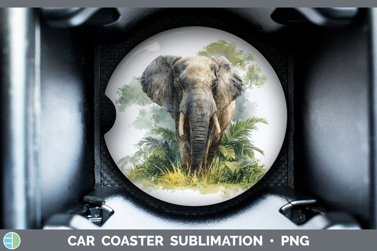 Elephant Safari Botanicals Car Coaster Sublimation Design