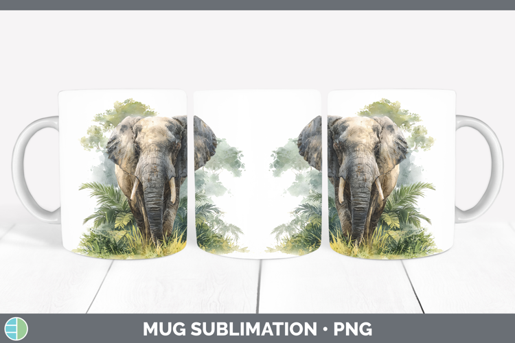 Elephant Safari Botanicals Mug Wrap Sublimation Design