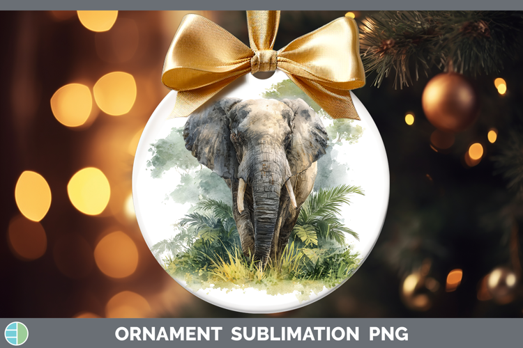 Elephant Safari Botanicals Ornament Sublimation Design
