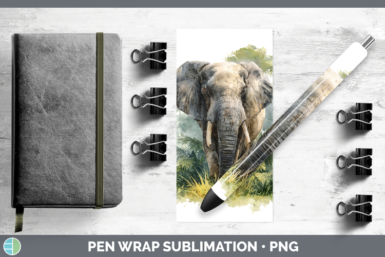 Elephant Safari Botanicals Pen Wrap Sublimation Design
