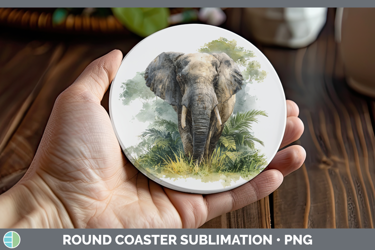Elephant Safari Botanicals Round Coaster Sublimation Design