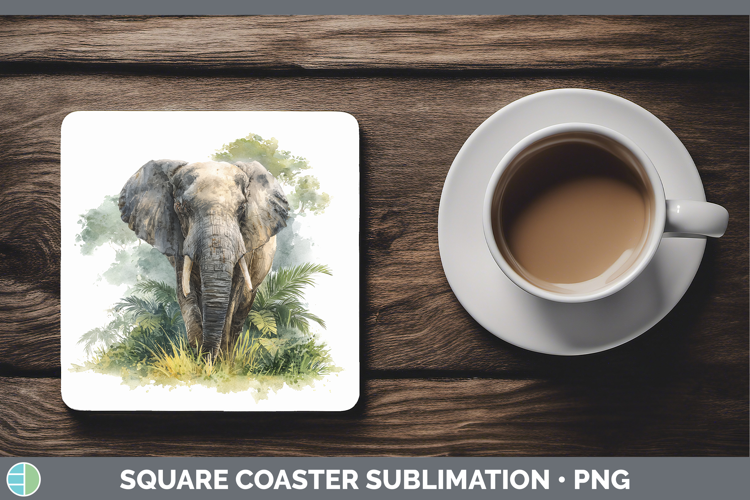 Elephant Safari Botanicals Square Coaster Sublimation Design
