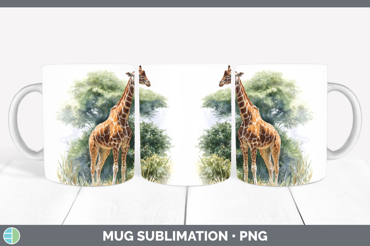 Giraffe Safari Botanicals Mug Wrap Sublimation Design