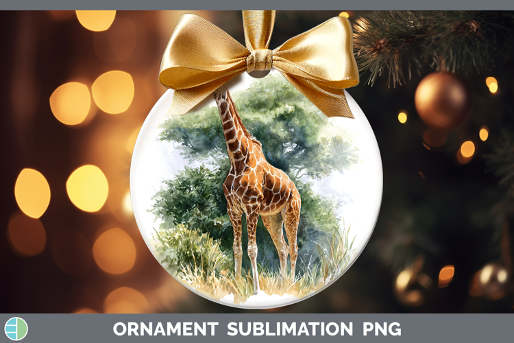 Giraffe Safari Botanicals Ornament Sublimation Design