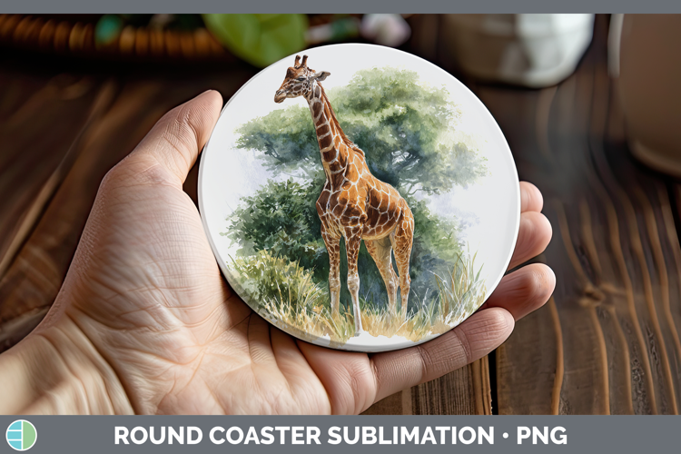 Giraffe Safari Botanicals Round Coaster Sublimation Design