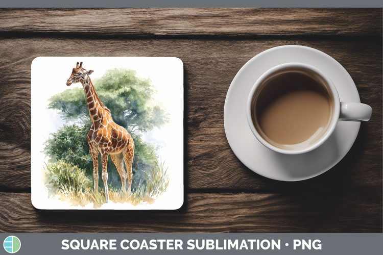 Giraffe Safari Botanicals Square Coaster Sublimation Design