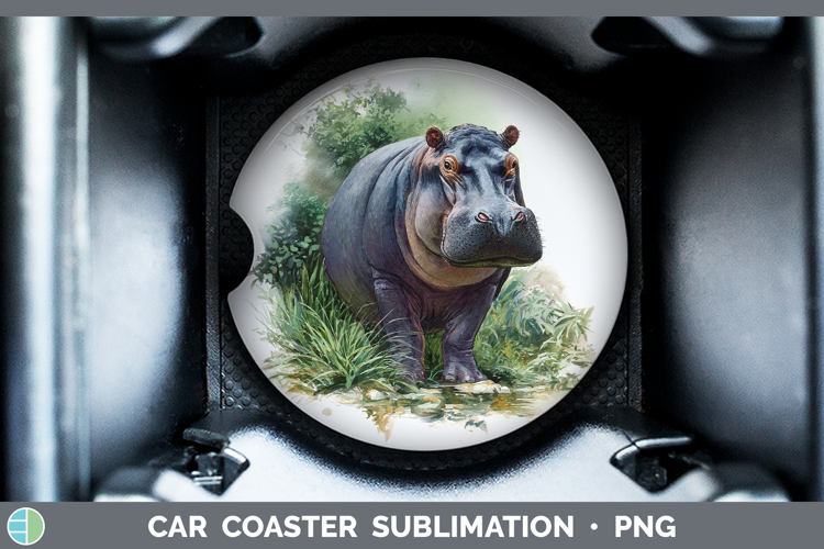 Hippo Safari Botanicals Car Coaster Sublimation Design