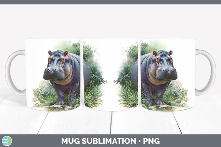 Hippo Safari Botanicals Mug Wrap Sublimation Design