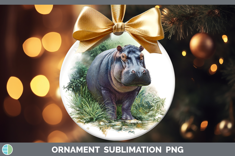 Hippo Safari Botanicals Ornament Sublimation Design