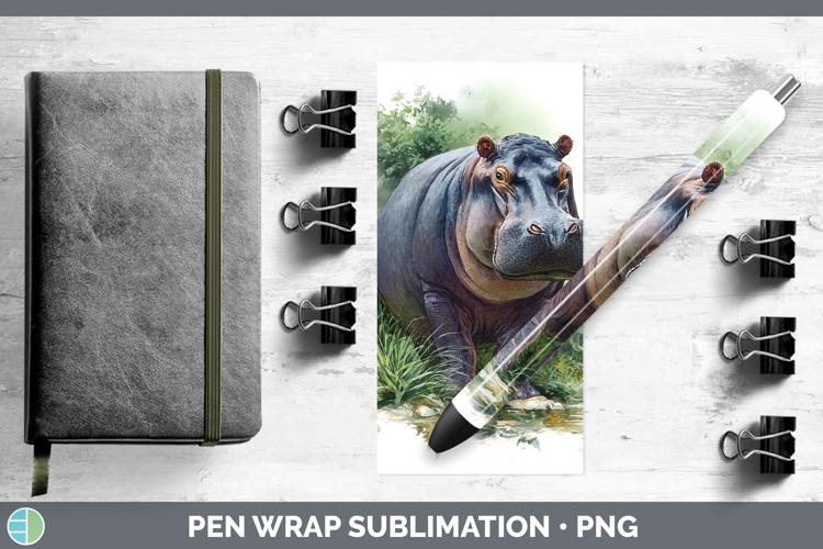Hippo Safari Botanicals Pen Wrap Sublimation Design