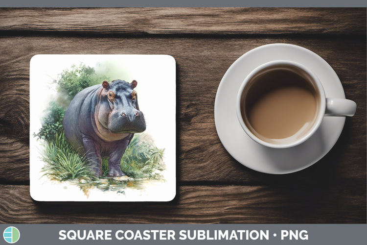 Hippo Safari Botanicals Square Coaster Sublimation Design