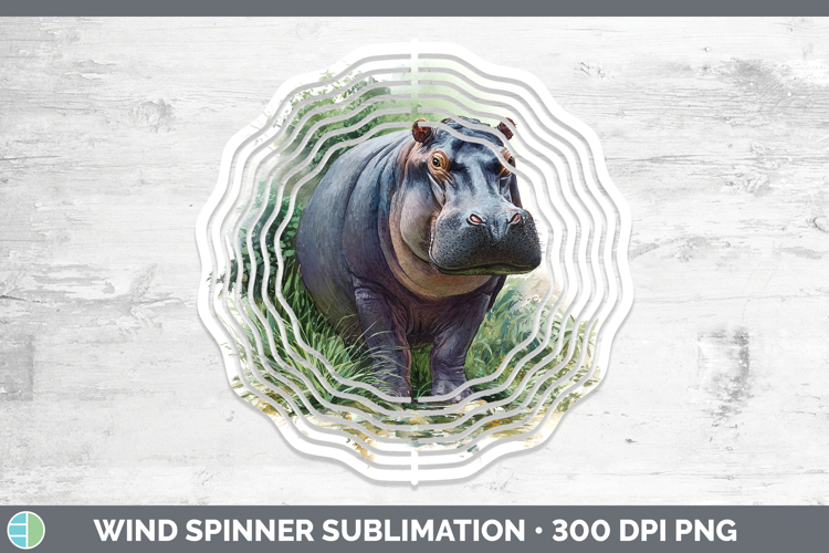 Hippo Safari Botanicals Wind Spinner Sublimation Design