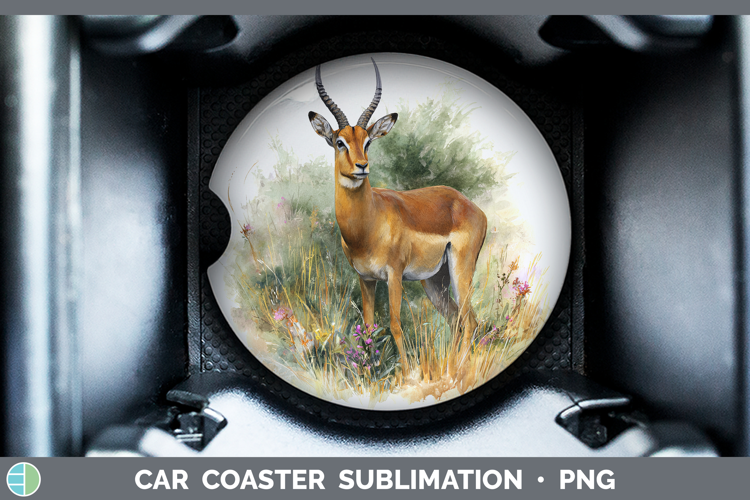 Impala Safari Botanicals Car Coaster Sublimation Design