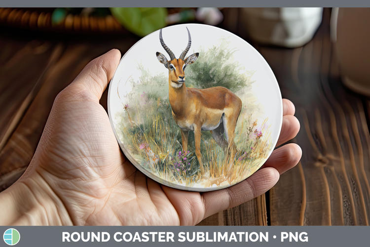 Impala Safari Botanicals Round Coaster Sublimation Design