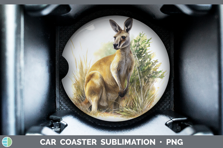 Kangaroo Safari Botanicals Car Coaster Sublimation Design