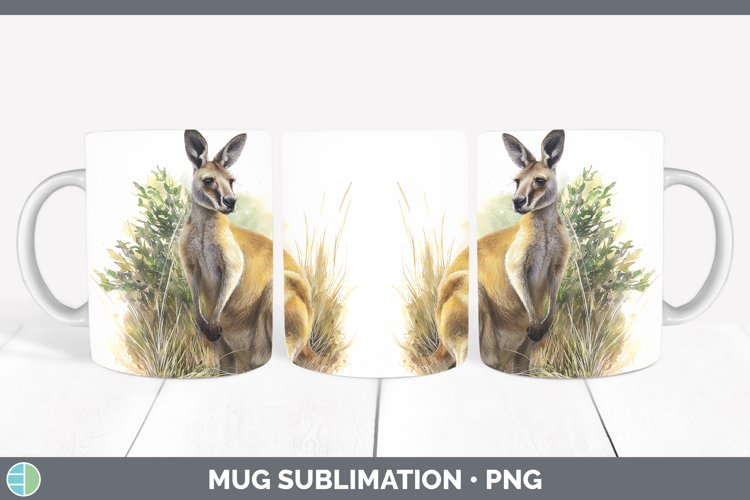Kangaroo Safari Botanicals Mug Wrap Sublimation Design