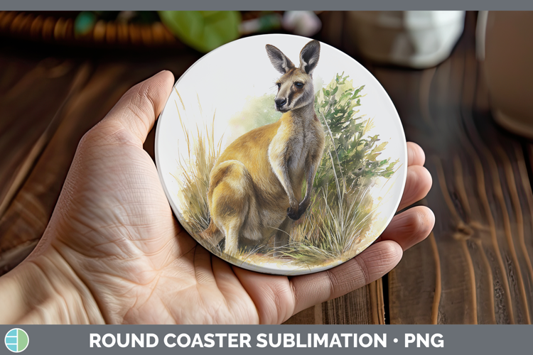 Kangaroo Safari Botanicals Round Coaster Sublimation Design