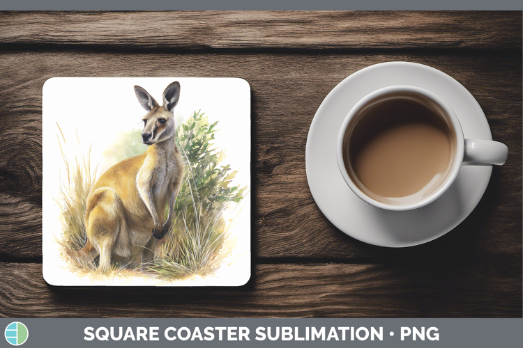 Kangaroo Safari Botanicals Square Coaster Sublimation Design
