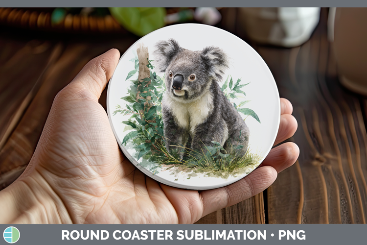 Koala Safari Botanicals Round Coaster Sublimation Design