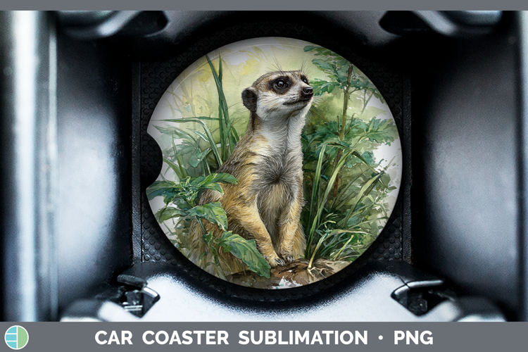 Meerkat Safari Botanicals Car Coaster Sublimation Design