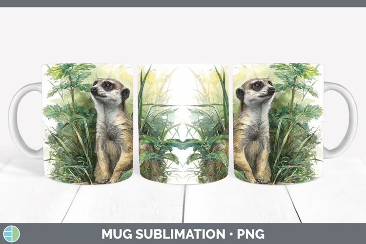 Meerkat Safari Botanicals Mug Wrap Sublimation Design