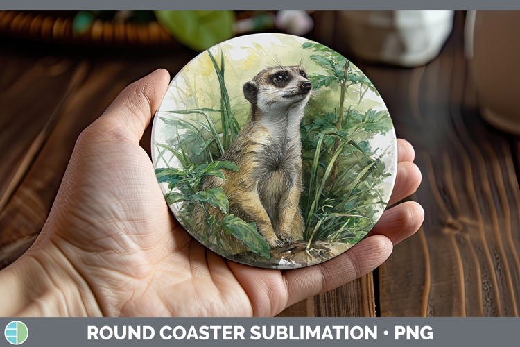 Meerkat Safari Botanicals Round Coaster Sublimation Design