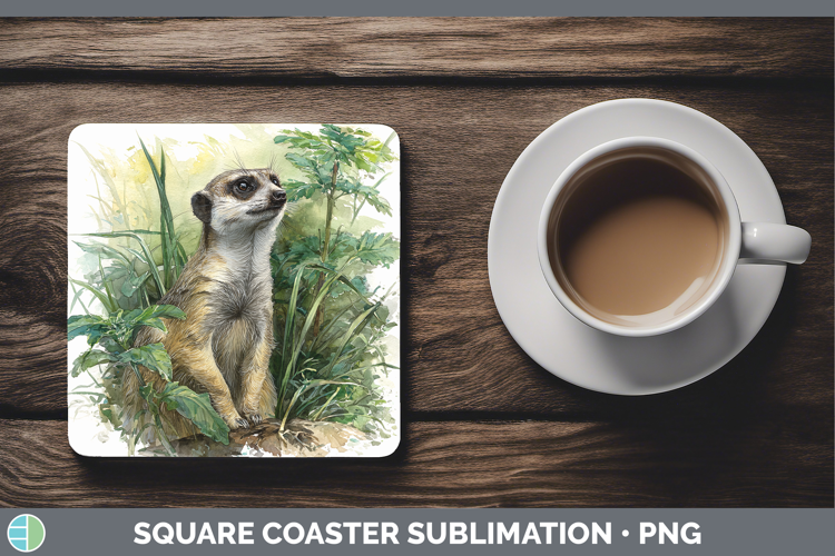 Meerkat Safari Botanicals Square Coaster Sublimation Design