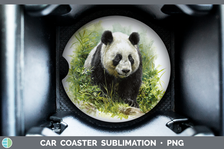 Panda Bear Safari Botanicals Car Coaster Sublimation Design