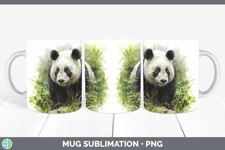 Panda Bear Safari Botanicals Mug Wrap Sublimation Design