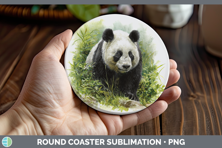 Panda Bear Safari Botanicals Round Coaster Sublimation Desig