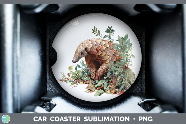 Pangolin Safari Botanicals Car Coaster Sublimation Design