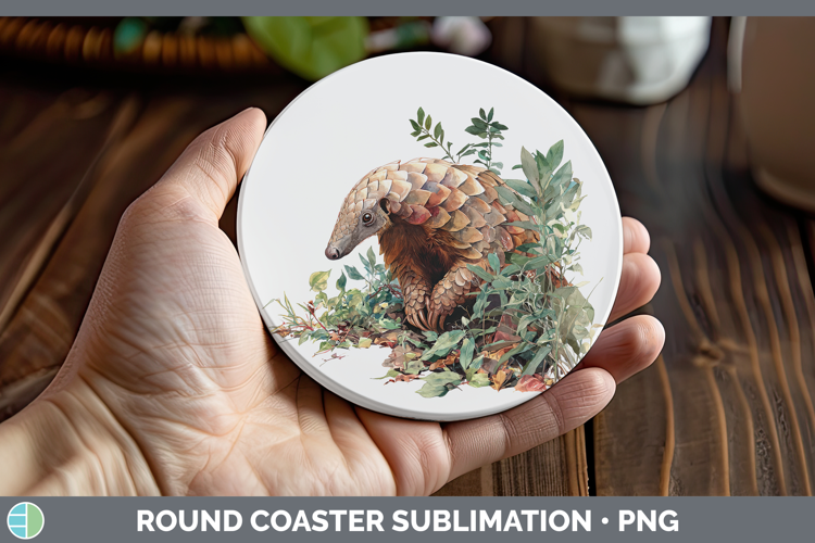 Pangolin Safari Botanicals Round Coaster Sublimation Design