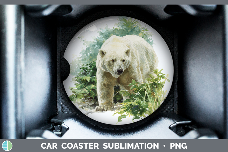 Polar Bear Safari Botanicals Car Coaster Sublimation Design