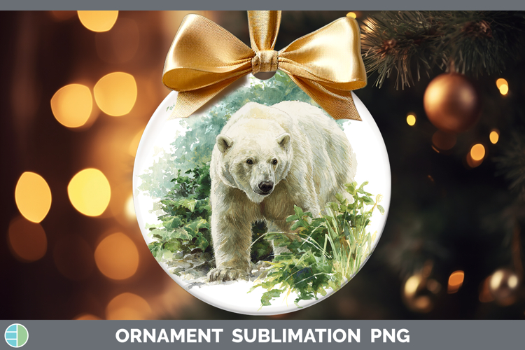 Polar Bear Safari Botanicals Ornament Sublimation Design