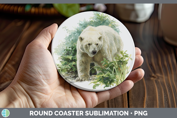 Polar Bear Safari Botanicals Round Coaster Sublimation Desig