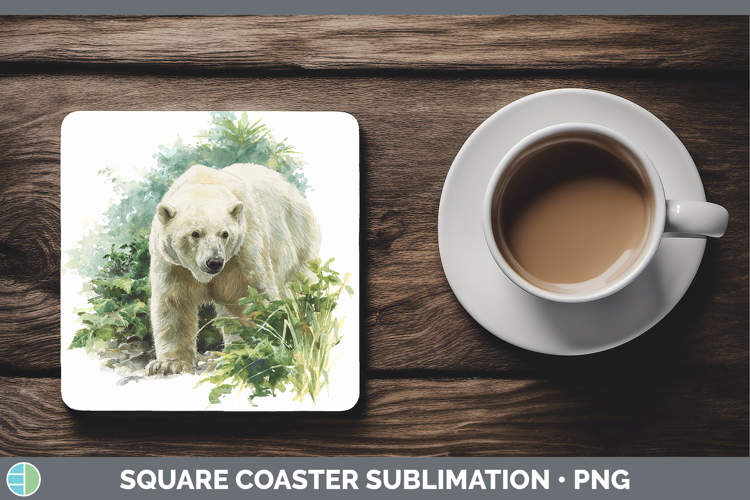 Polar Bear Safari Botanicals Square Coaster Sublimation Desi