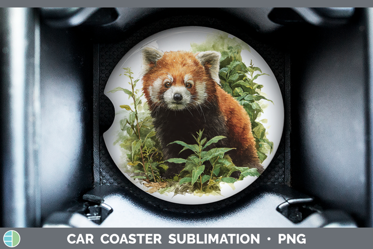Red Panda Safari Botanicals Car Coaster Sublimation Design