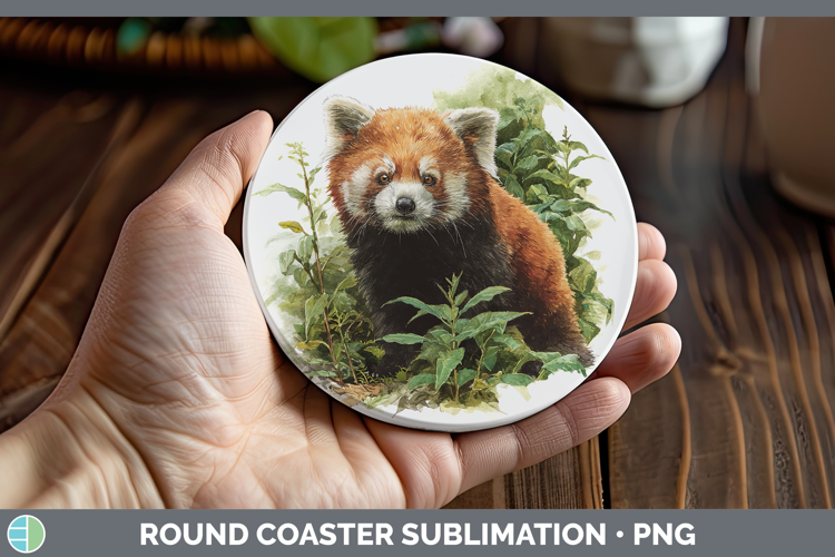Red Panda Safari Botanicals Round Coaster Sublimation Design