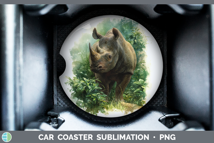 Rhino Safari Botanicals Car Coaster Sublimation Design
